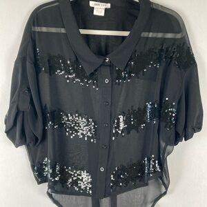 San Joy size, medium, black, sheer and sequin blouse